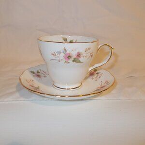 Vintage Duchess Glen 316 bone china teacup and saucer pink and gold-tone color